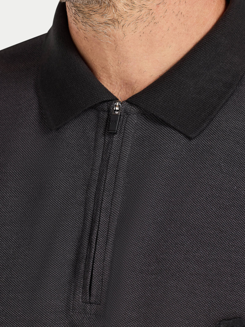 S/S Two Tone Zip Pique Polo - Black
