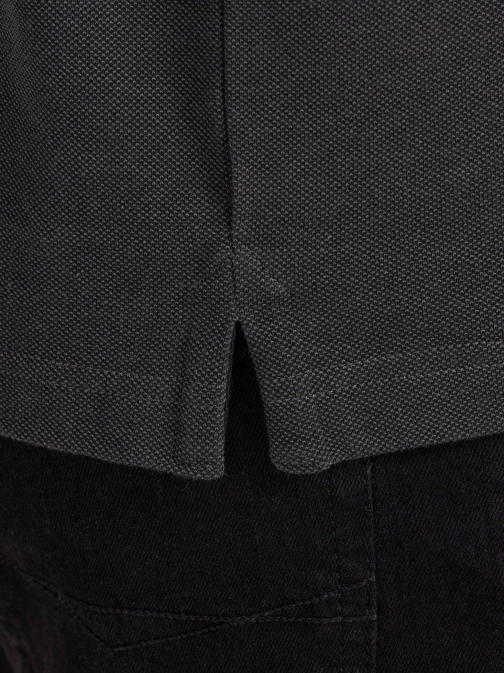 S/S Two Tone Zip Pique Polo - Black