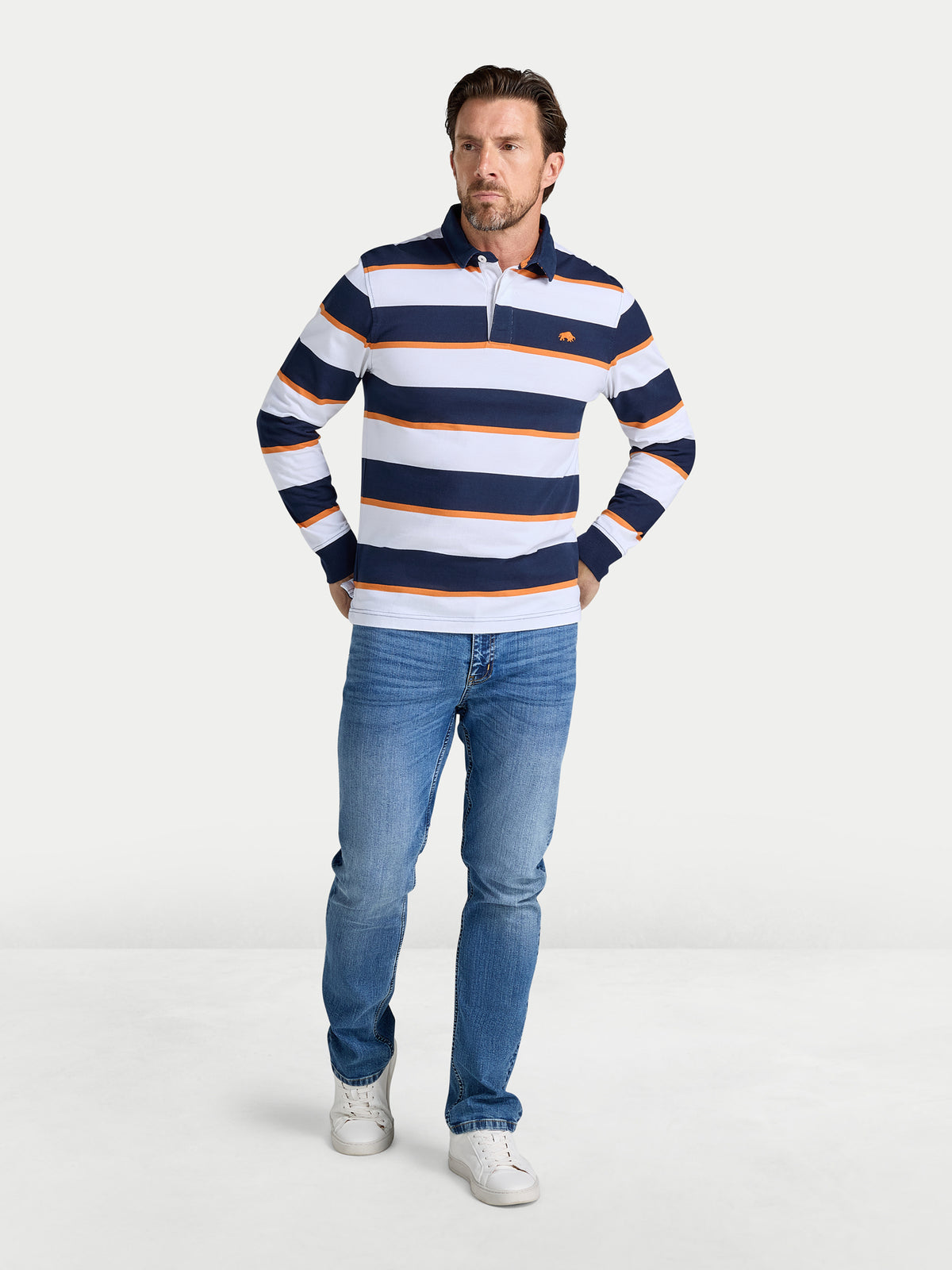 Multi Stripe Rugby Shirt - Long Sleeve - Orange