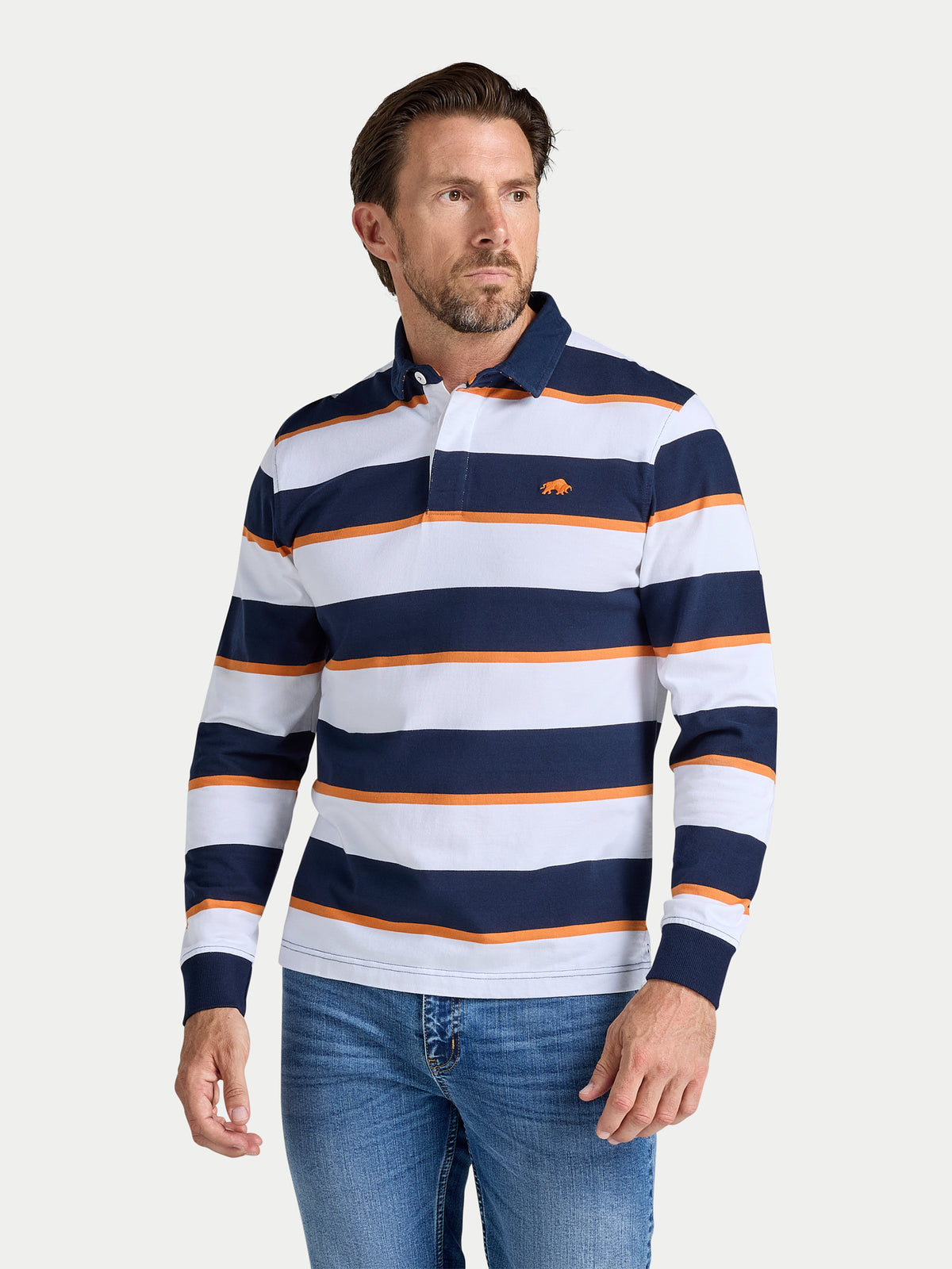 Multi Stripe Rugby Shirt - Long Sleeve - Orange