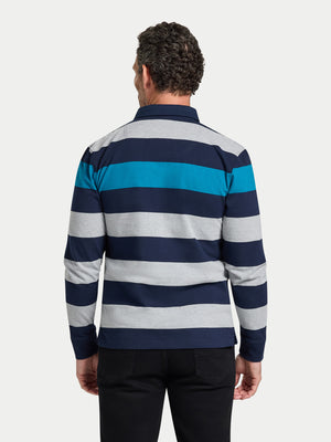 L/S Contrast Chest Stripe Rugby - Cobalt