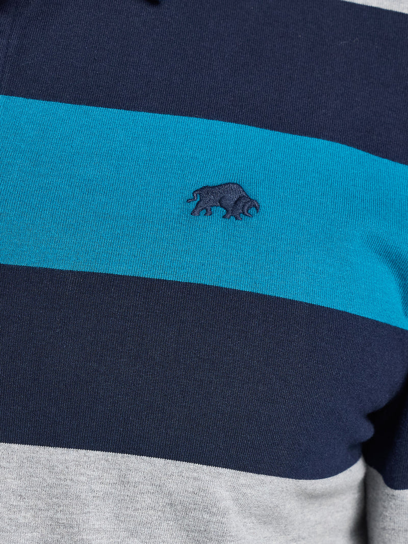 L/S Contrast Chest Stripe Rugby - Cobalt