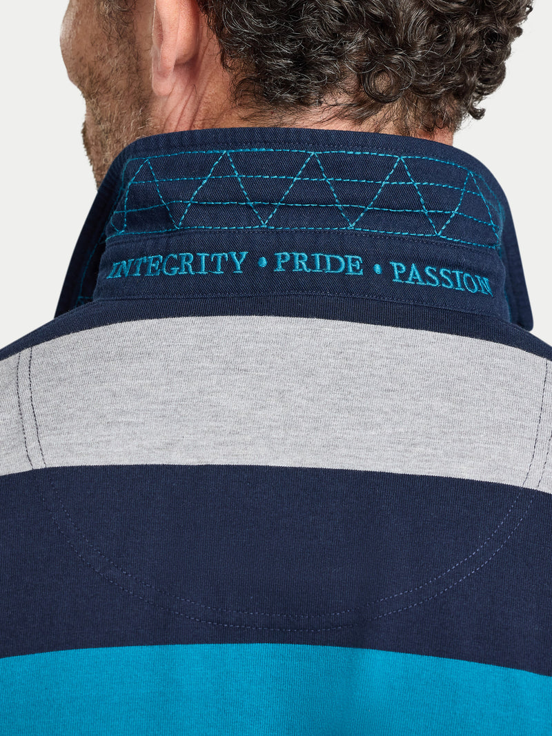 L/S Contrast Chest Stripe Rugby - Cobalt