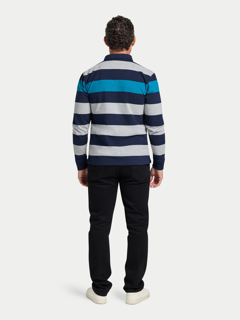 L/S Contrast Chest Stripe Rugby - Cobalt