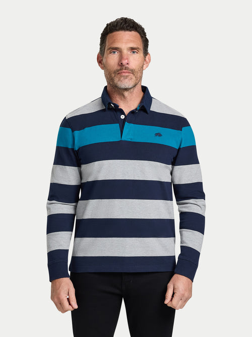 L/S Contrast Chest Stripe Rugby - Cobalt