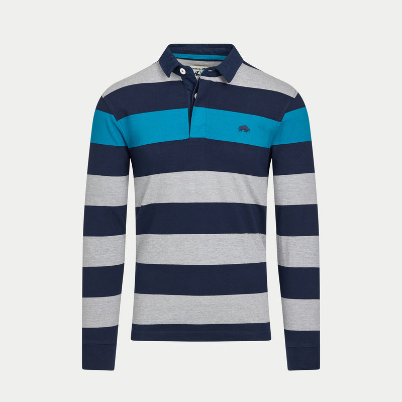 L/S Contrast Chest Stripe Rugby - Cobalt