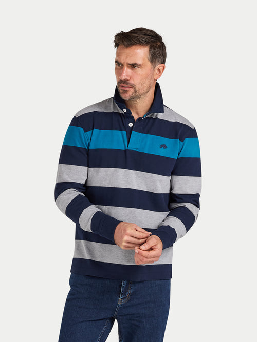 L/S Contrast Chest Stripe Rugby - Cobalt