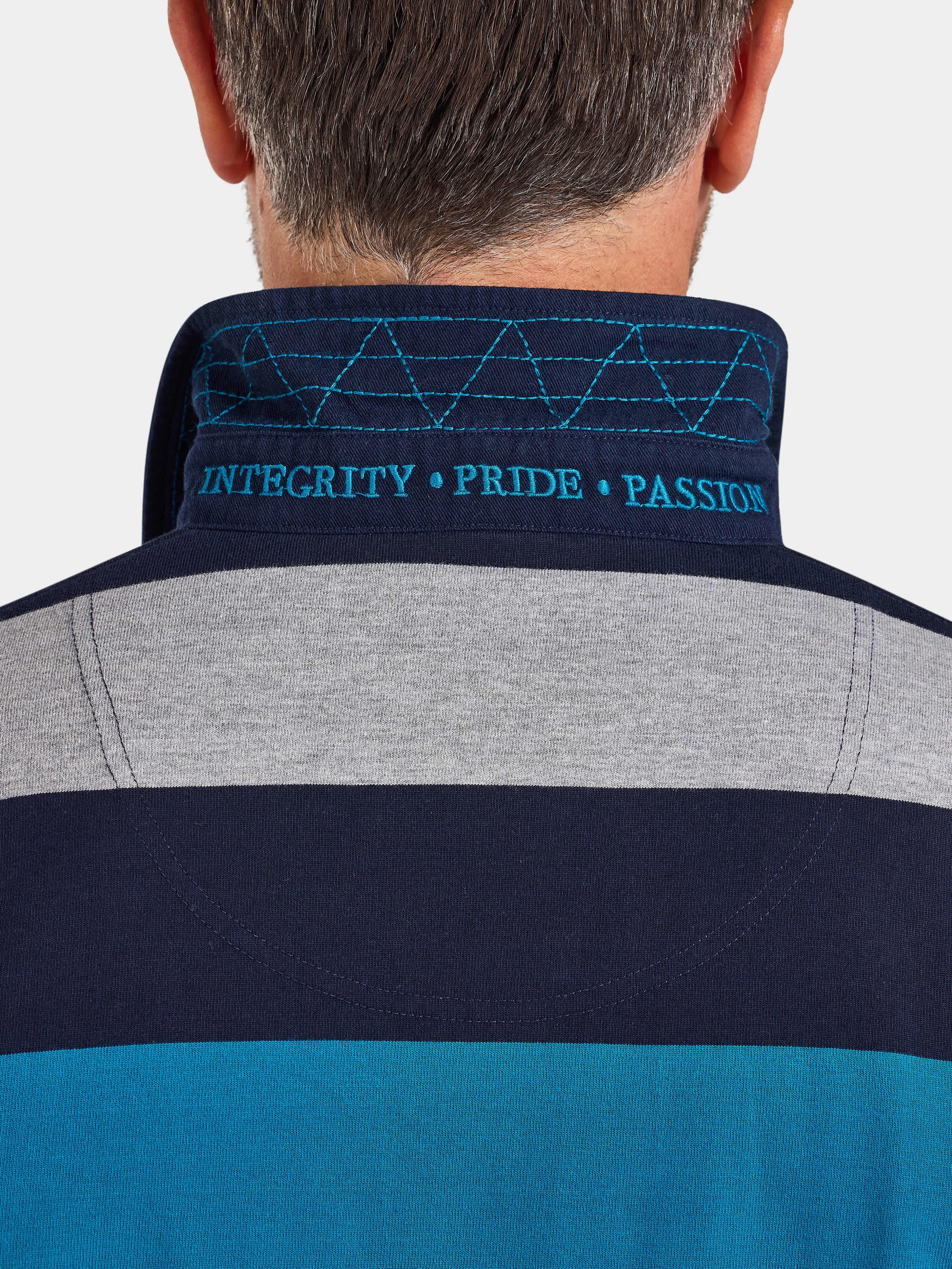 L/S Contrast Chest Stripe Rugby - Cobalt