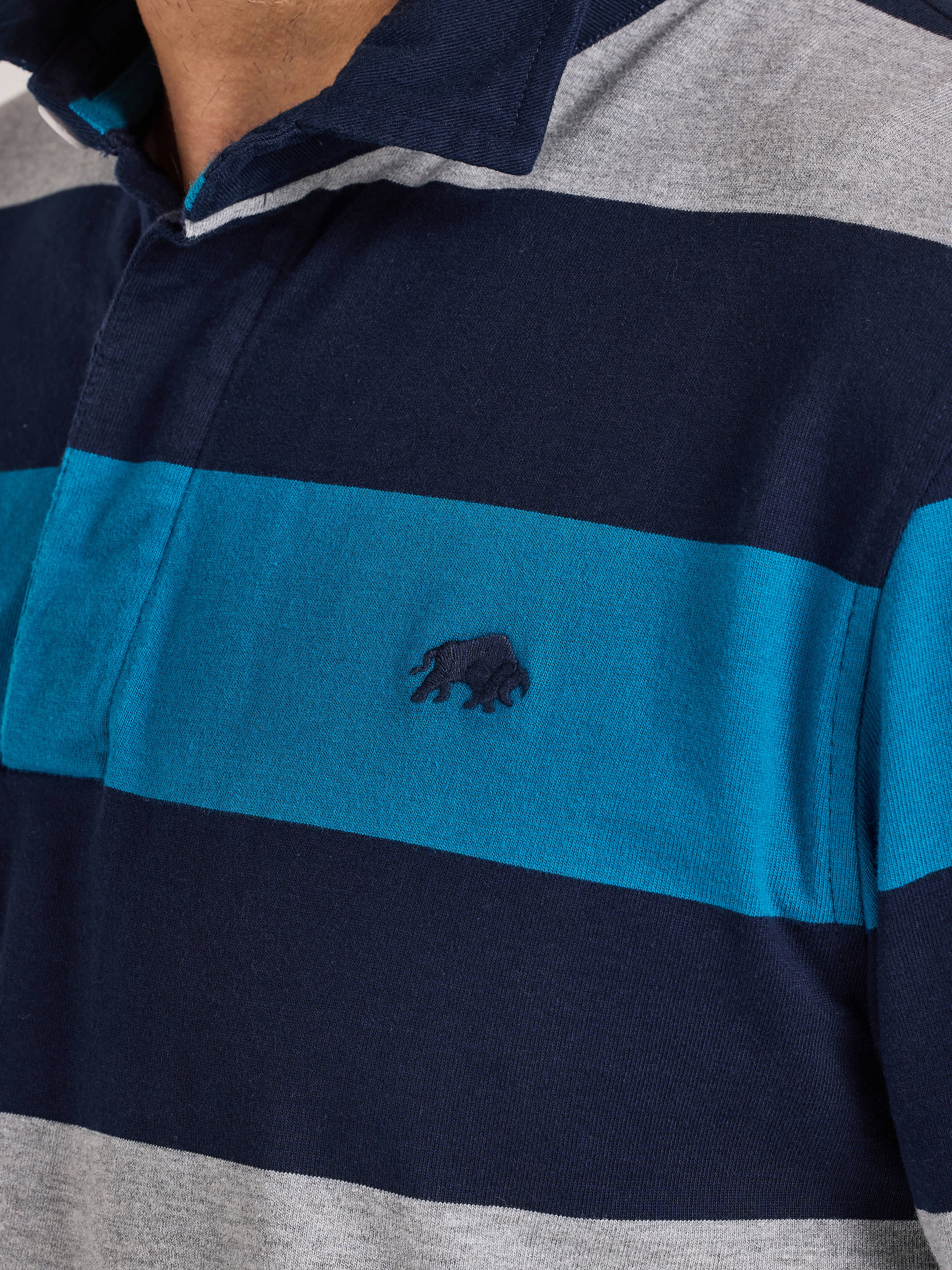 L/S Contrast Chest Stripe Rugby - Cobalt