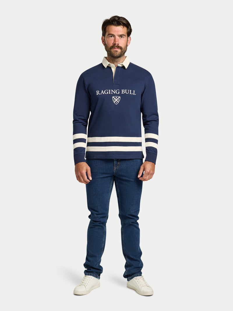 L/S Cut & Sew Stripes Rugby - Navy