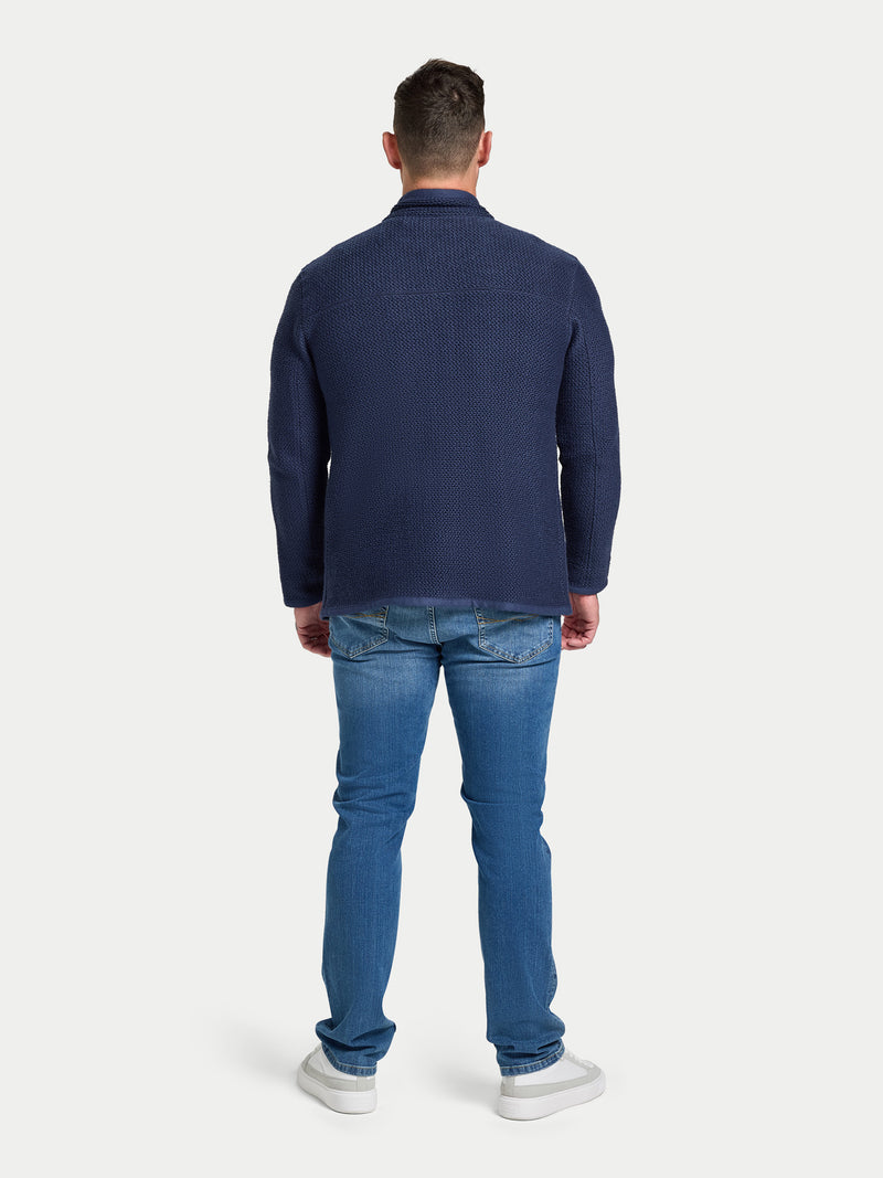 Textured Zip Through Jacket - Navy