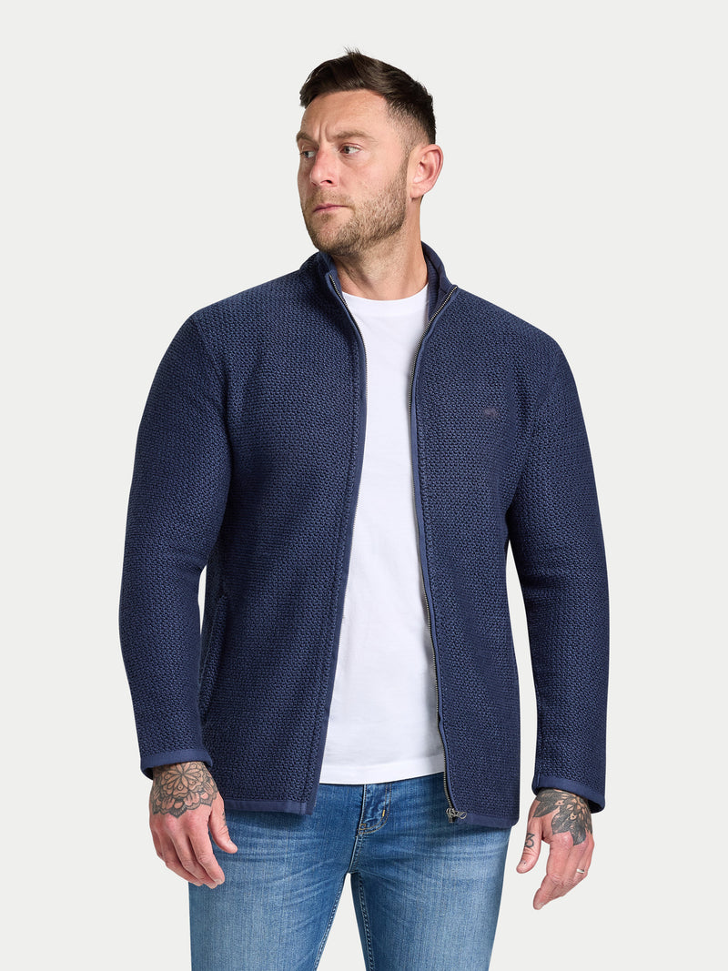 Textured Zip Through Jacket - Navy