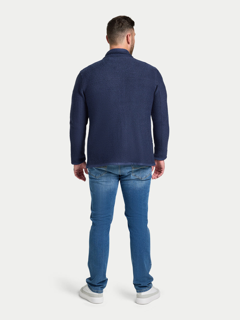 Textured Zip Through Jacket - Navy