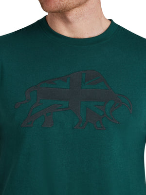 Embroidered Tonal Union Jack Bull T-Shirt - Forest