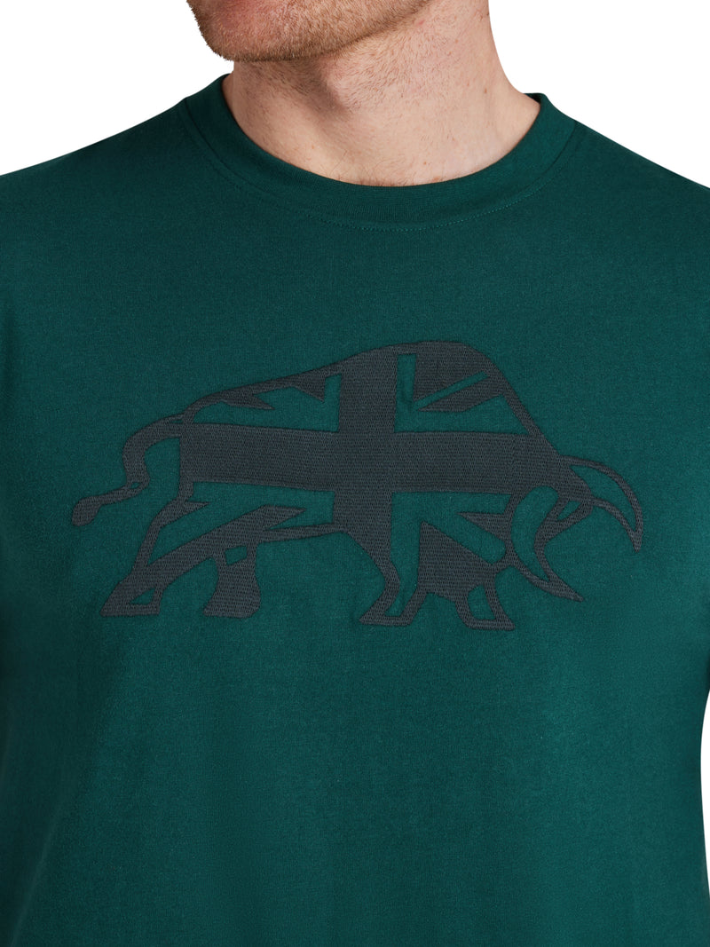 Embroidered Tonal Union Jack Bull T-Shirt - Forest