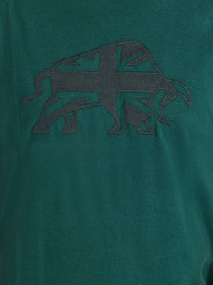 Embroidered Tonal Union Jack Bull T-Shirt - Forest