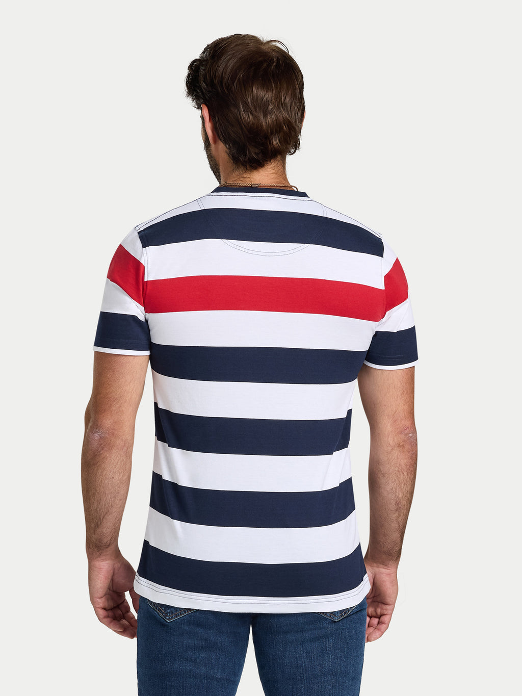Contrast Chest Stripe T-Shirt - Navy/Red