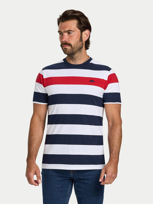 Contrast Chest Stripe T-Shirt - Navy/Red