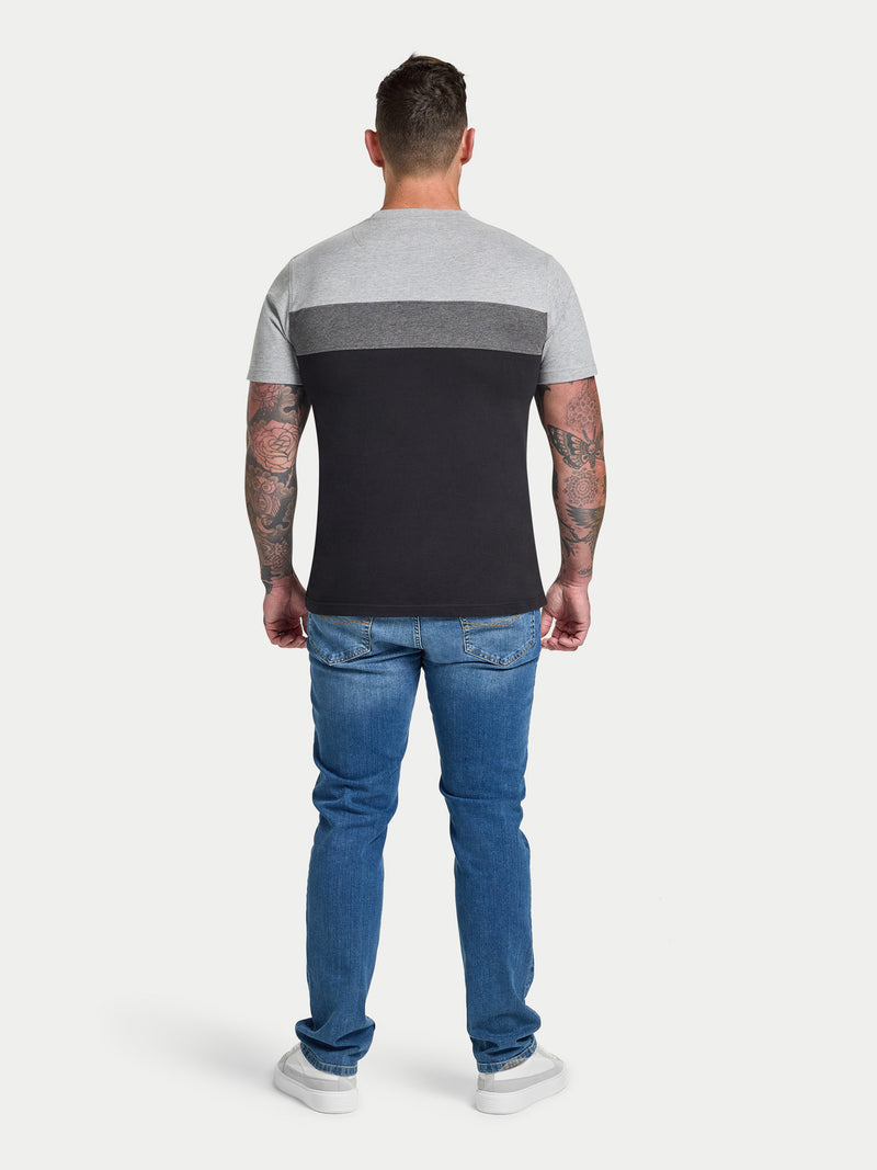 Cut & Sew Panel T-Shirt - Black