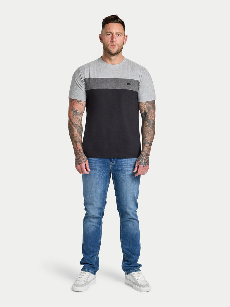 Cut & Sew Panel T-Shirt - Black