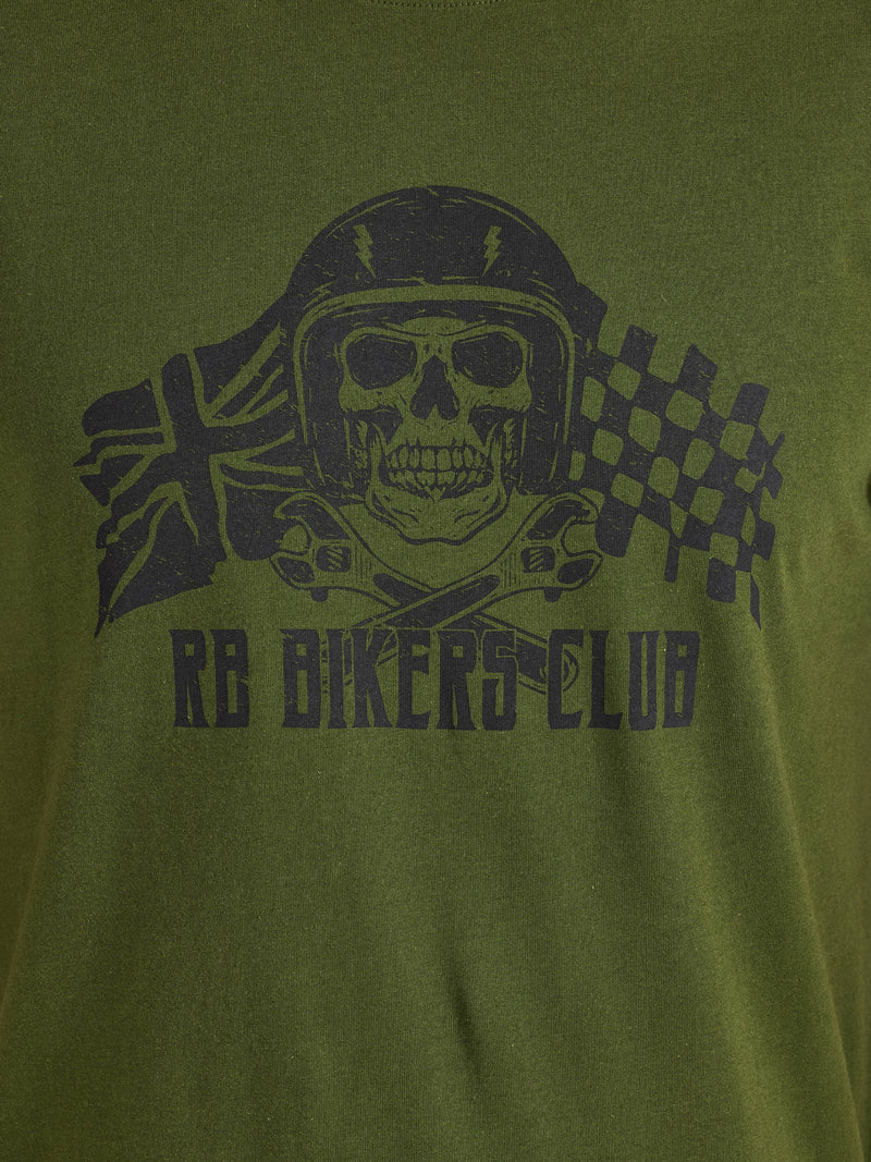 RB Bikers Club Print T-Shirt - Army Green