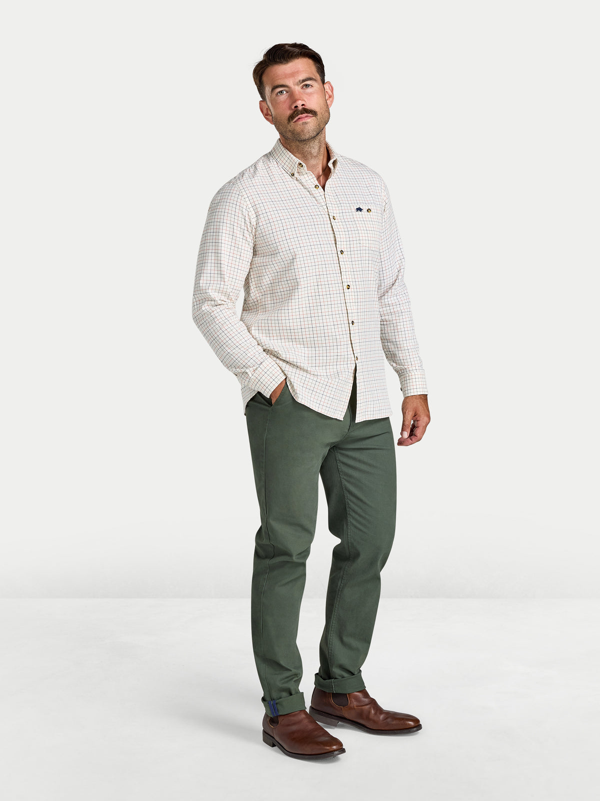 Vale Check Brushed Cotton Twill Shirt - Long Sleeve - Cream