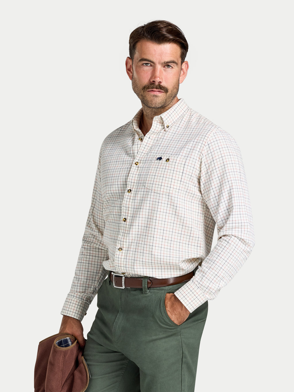 Vale Check Brushed Cotton Twill Shirt - Long Sleeve - Cream