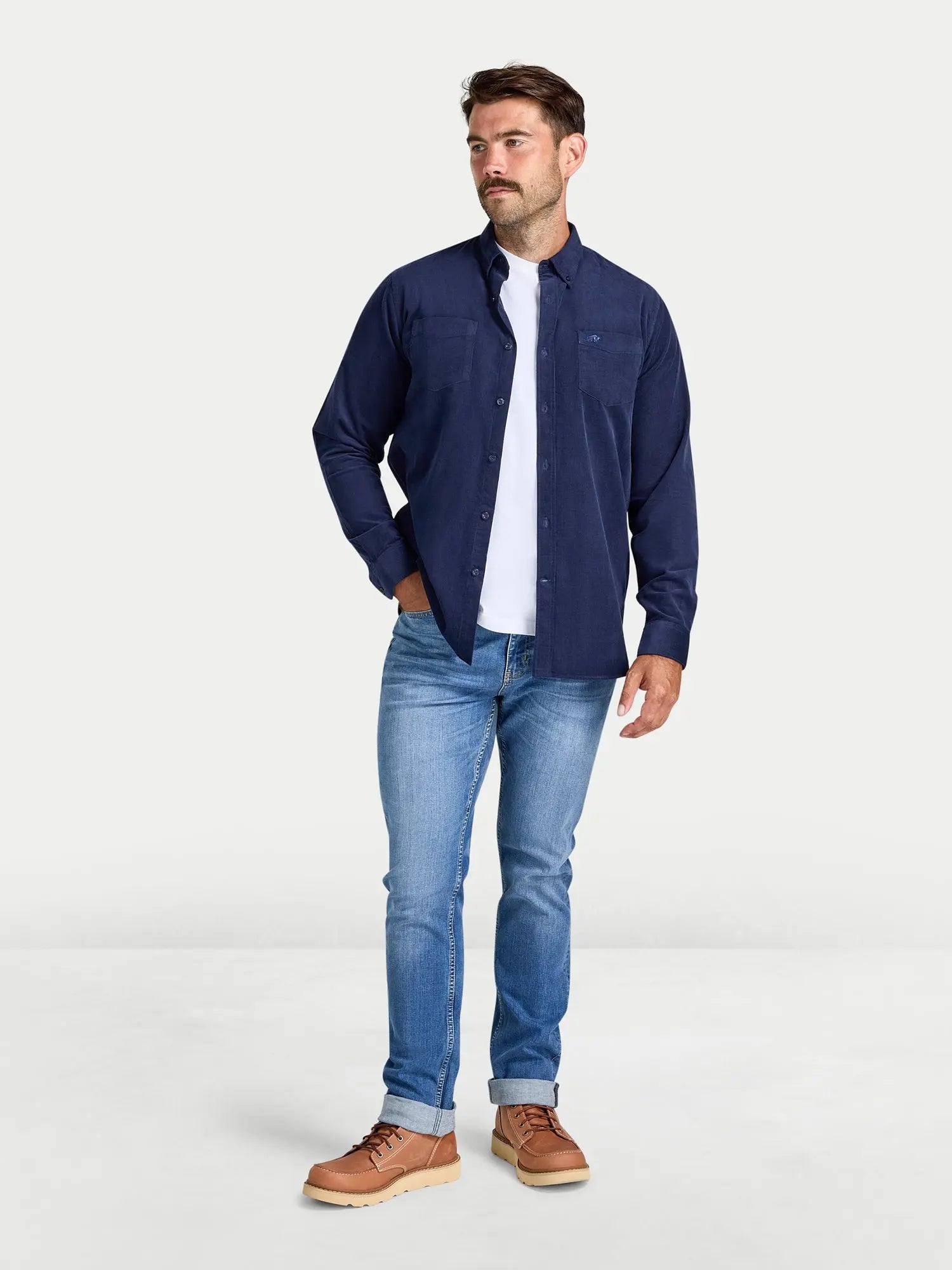 Corduroy Shirt - Long Sleeve - Navy Raging Bull Clothing