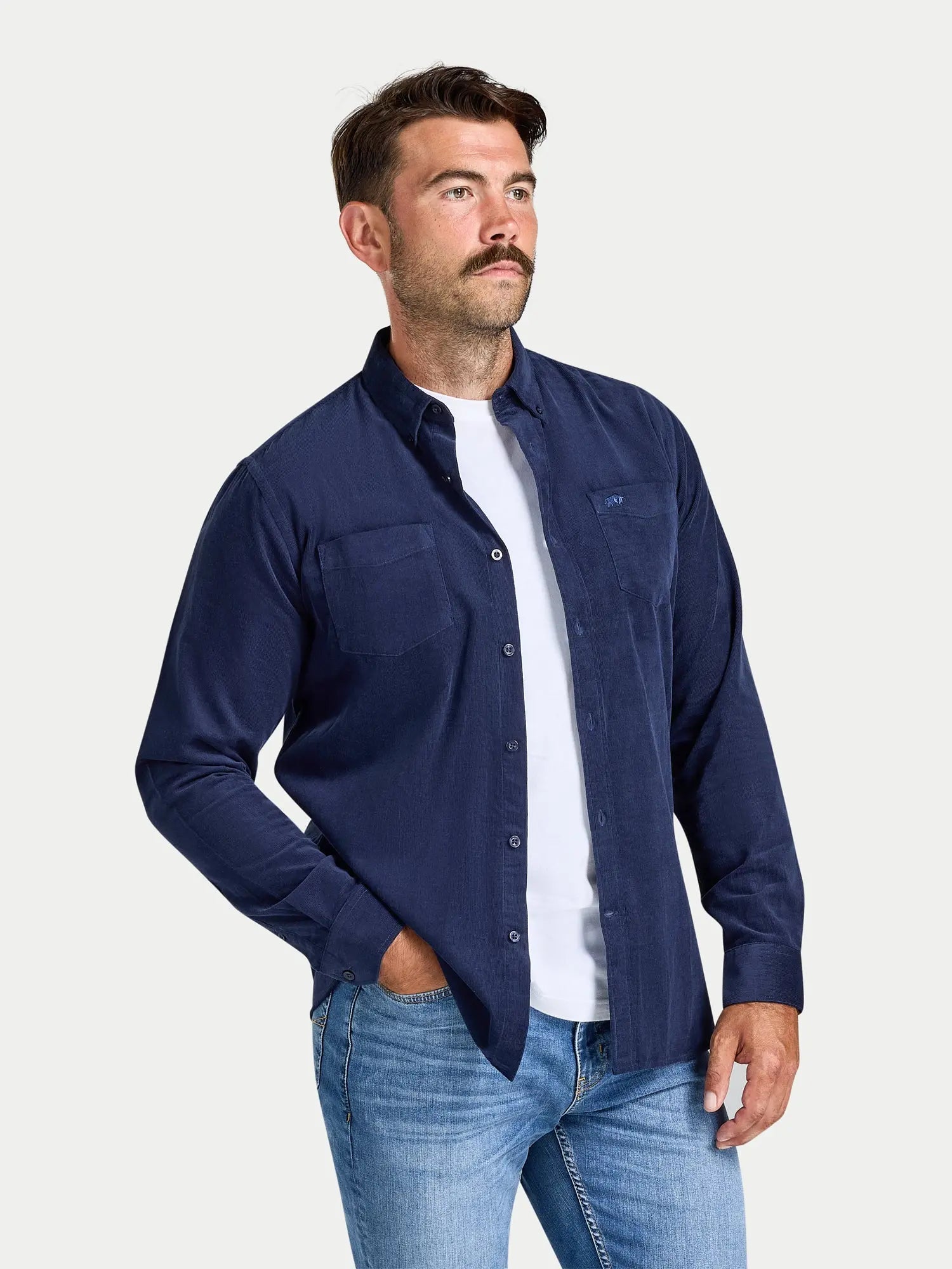Corduroy Shirt - Long Sleeve - Navy Raging Bull Clothing