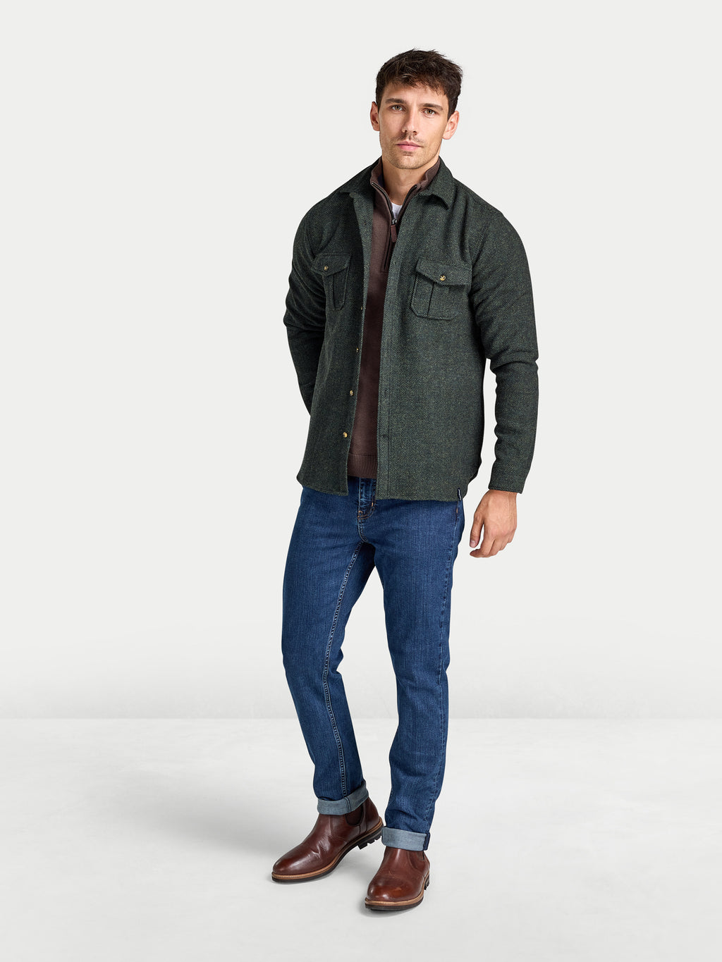 Herringbone Wool Shirt - Long Sleeve - Khaki