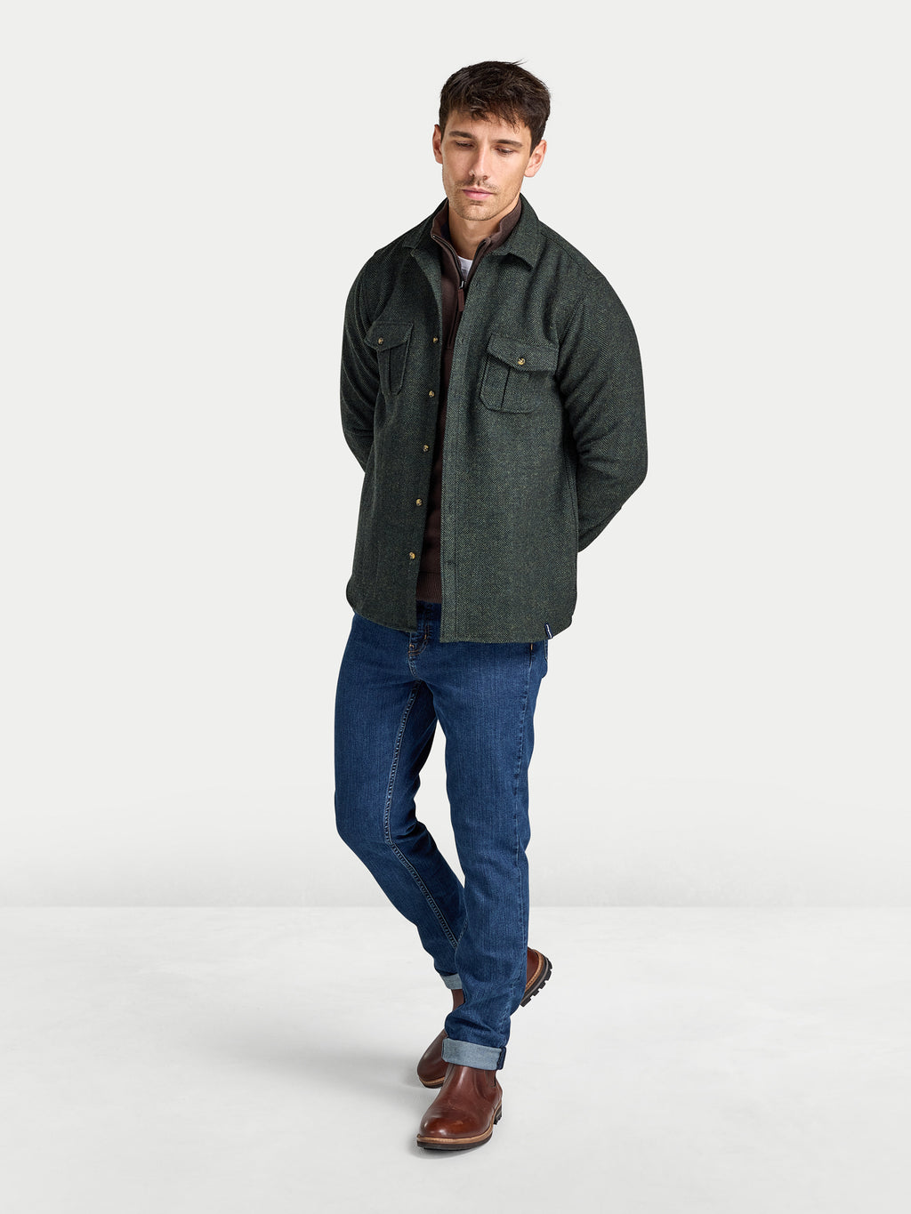 Herringbone Wool Shirt - Long Sleeve - Khaki