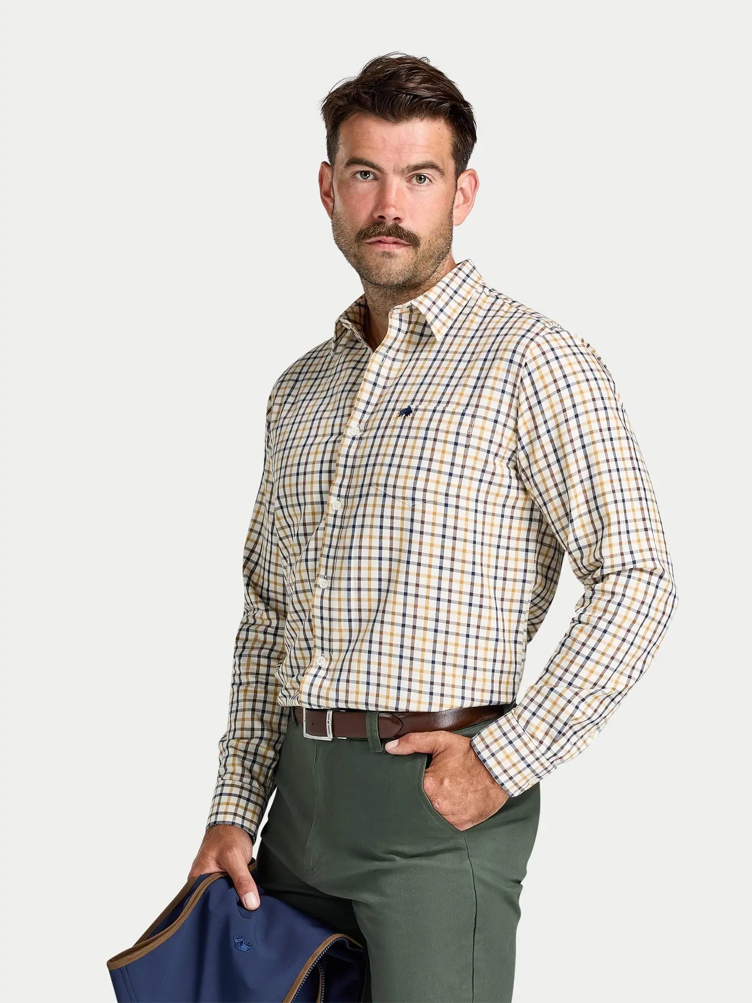 Country Check Brushed Cotton Twill Shirt - Long Sleeve - Mustard Raging Bull Clothing