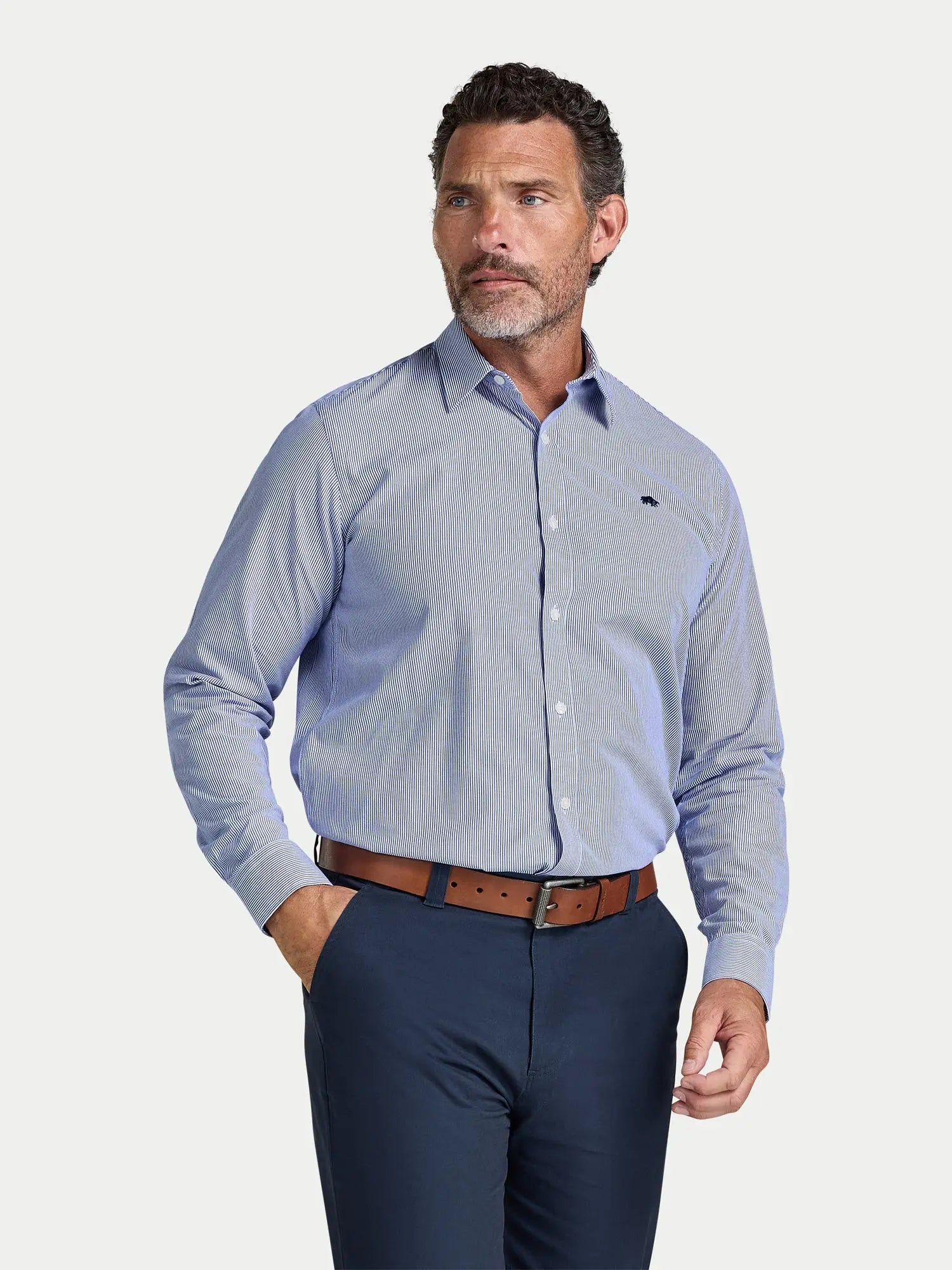 Cadet Stripe Shirt - Long Sleeve - Navy Raging Bull Clothing
