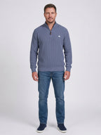Wool Mix Knitted Rib 1/4 Zip - Light Denim