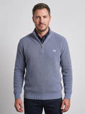 Wool Mix Knitted Rib 1/4 Zip - Light Denim