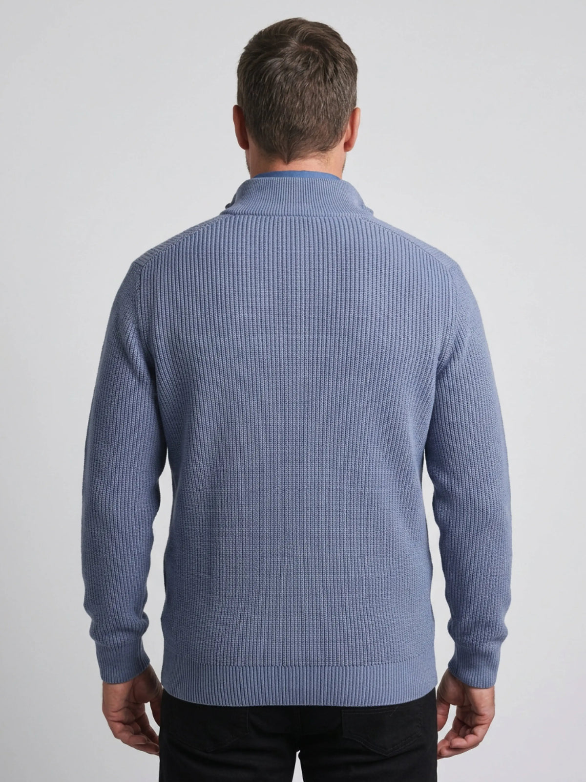 Wool Mix Knitted Rib 1/4 Zip - Light Denim