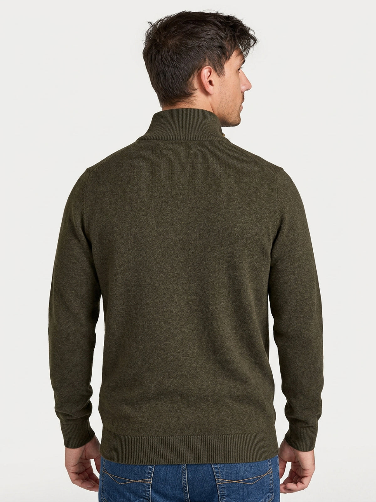 Rib Collar 1/4 Zip Knit- Khaki