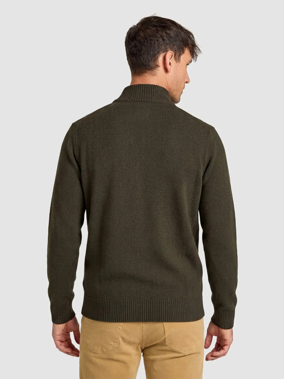Rib Collar 1/4 Zip Knit- Khaki