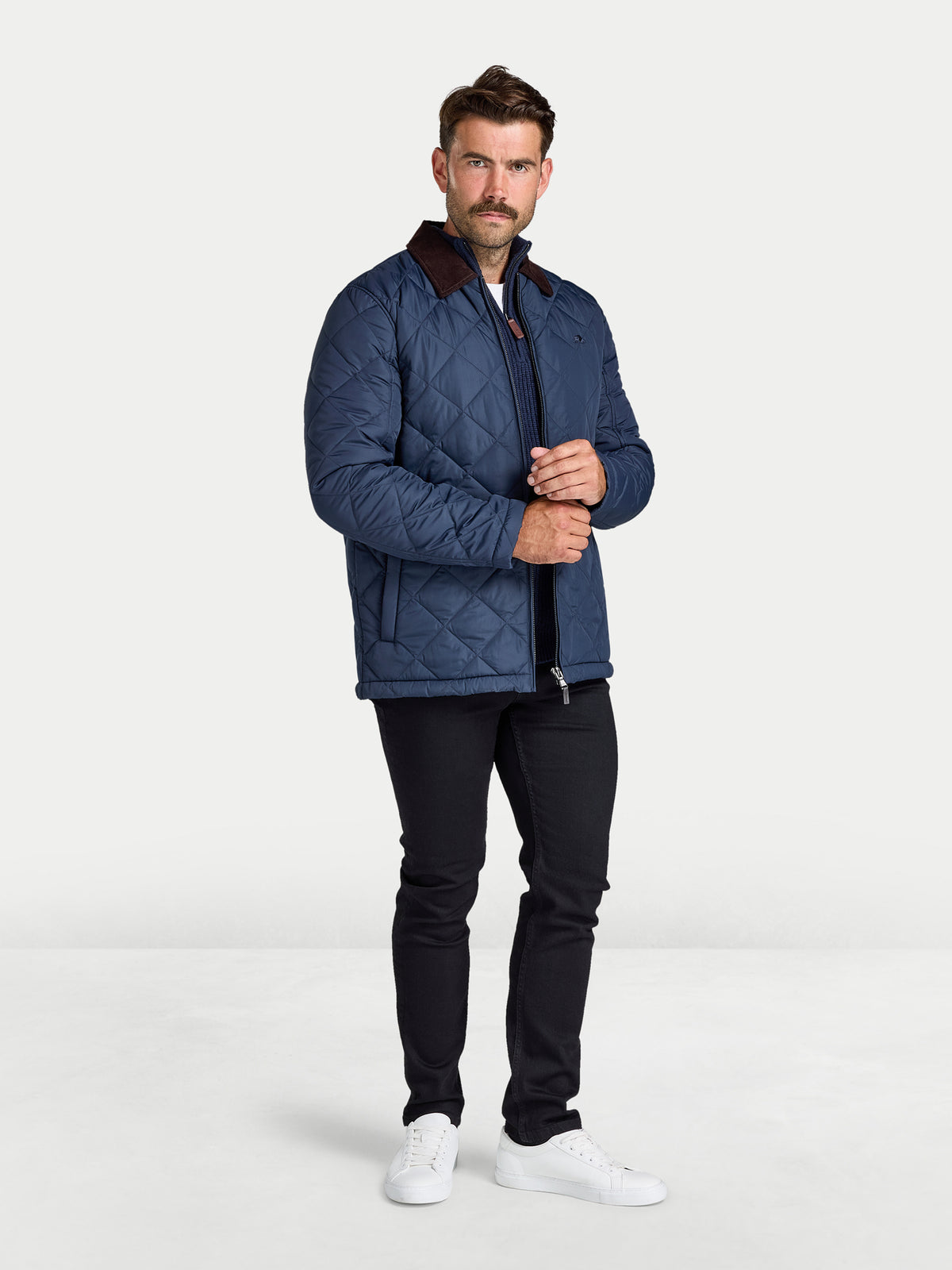 Quilted Cord Collar Jacket - Navy