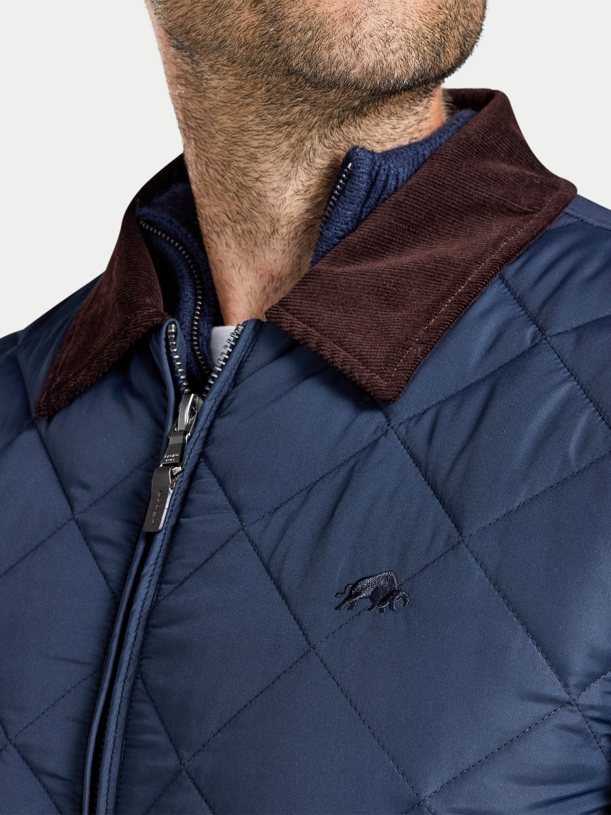 Quilted Cord Collar Jacket - Navy