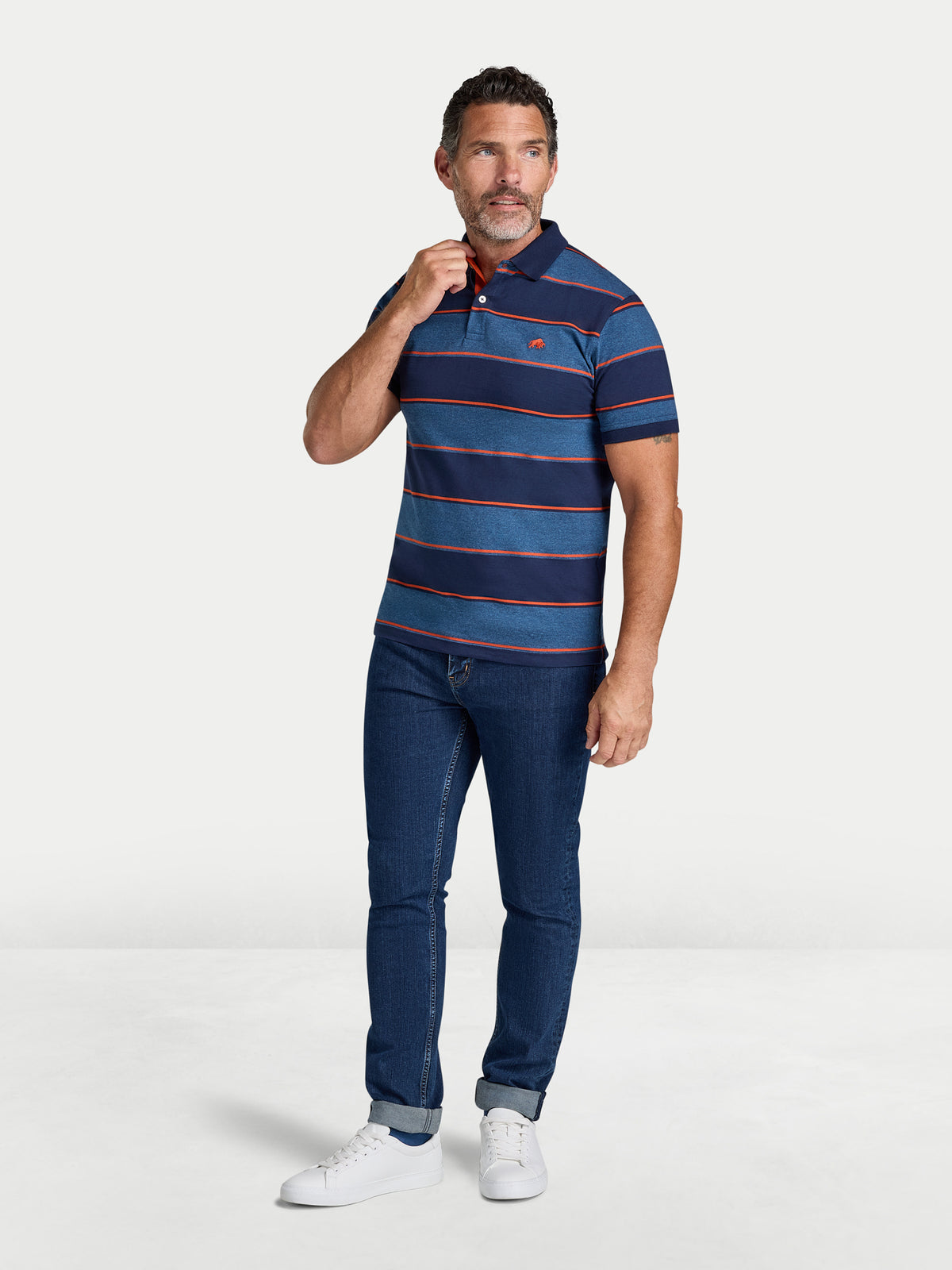 Marl Stripe Jersey Polo - Navy