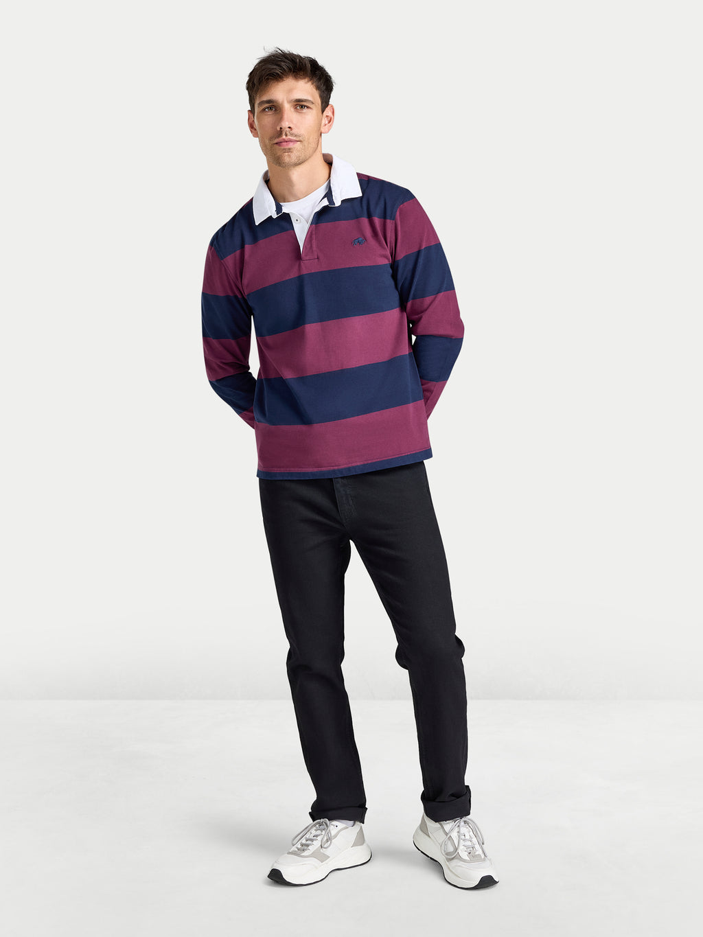 Wide Stripe Rugby Shirt - Long Sleeve - Claret