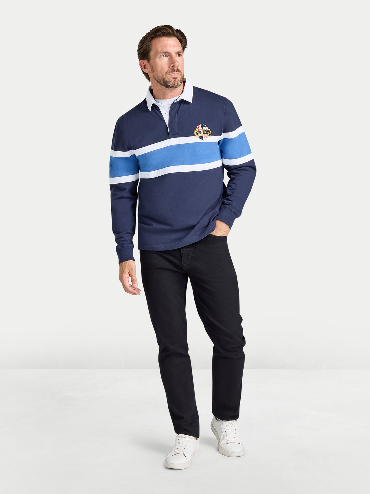 Chest Panel Rugby Shirt -  Navy