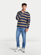 Tri Colour Stripe Rugby Shirt - Long Sleeve - Navy