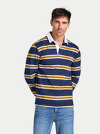 Tri Colour Stripe Rugby Shirt - Long Sleeve - Navy