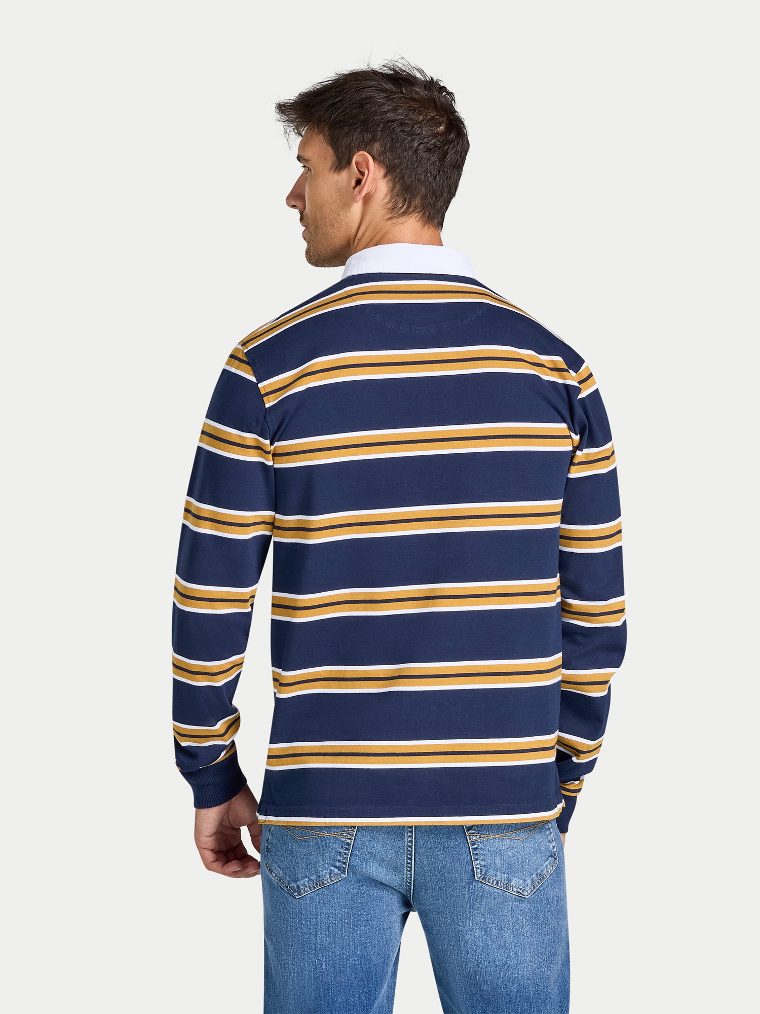Tri Colour Stripe Rugby Shirt - Long Sleeve - Navy