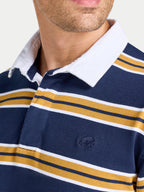 Tri Colour Stripe Rugby Shirt - Long Sleeve - Navy
