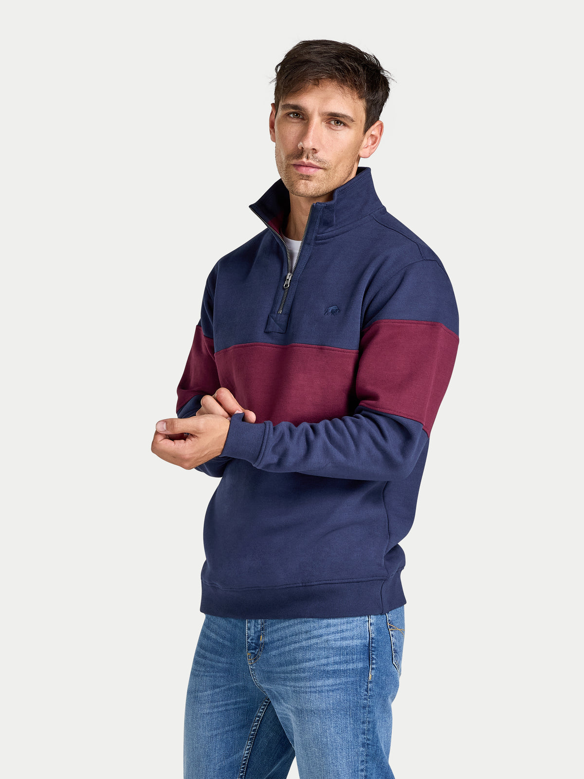 Cut & Sew Quarter Zip Sweatshirt - Navy