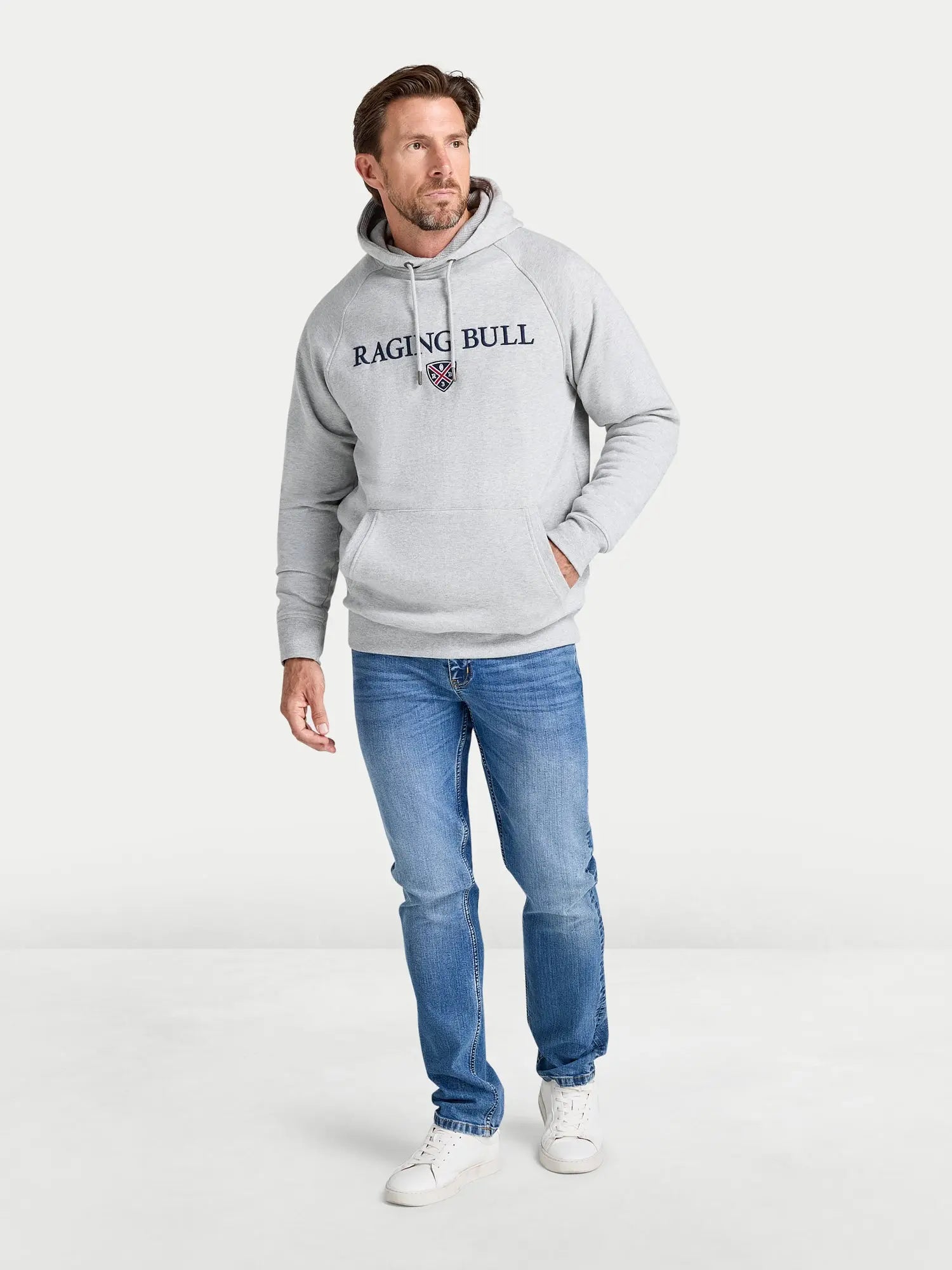 Hooded Signature Sweatshirt - Grey Marl Raging Bull Clothing