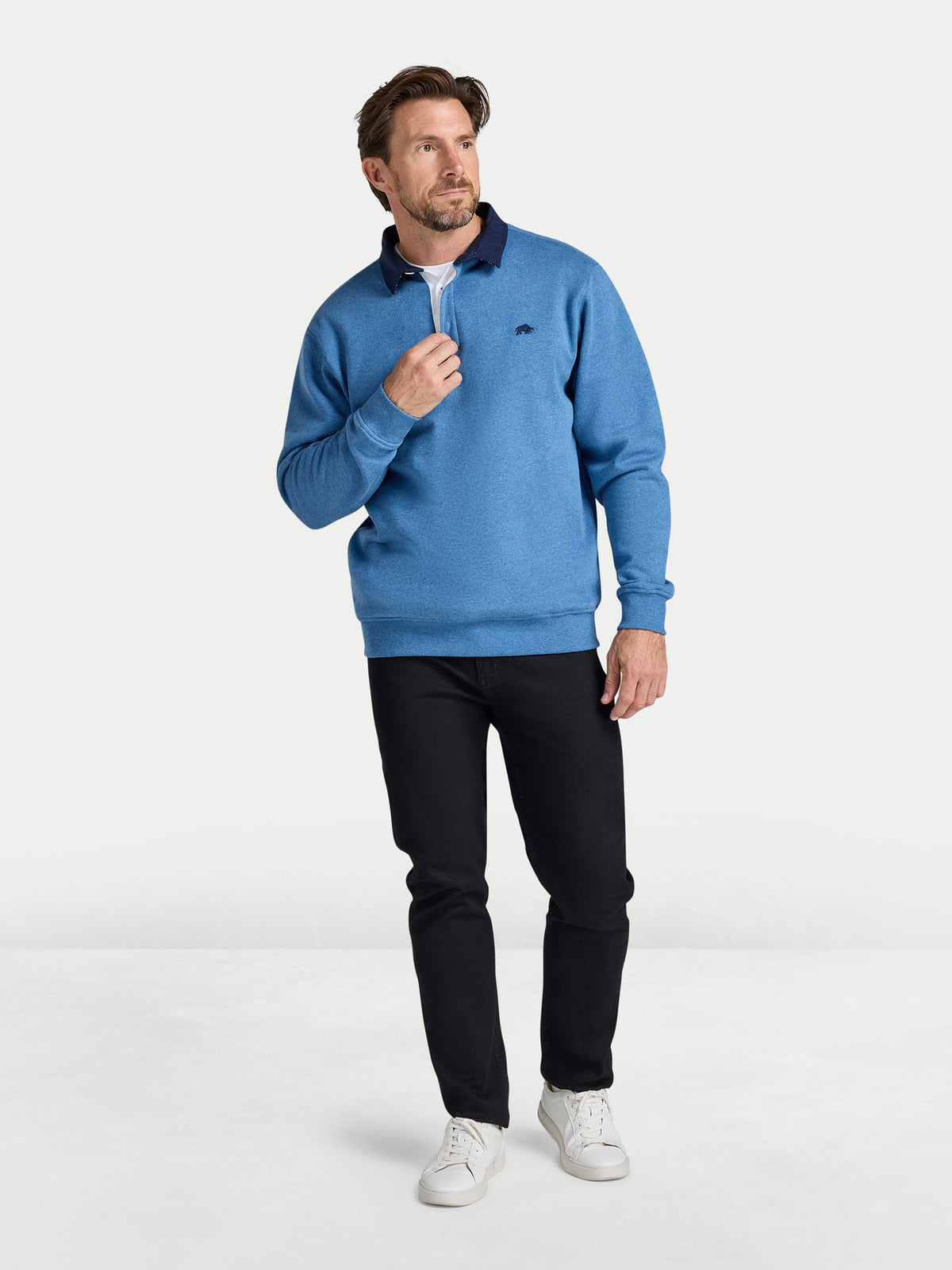 Rugby Collar Sweatshirt - Denim Blue